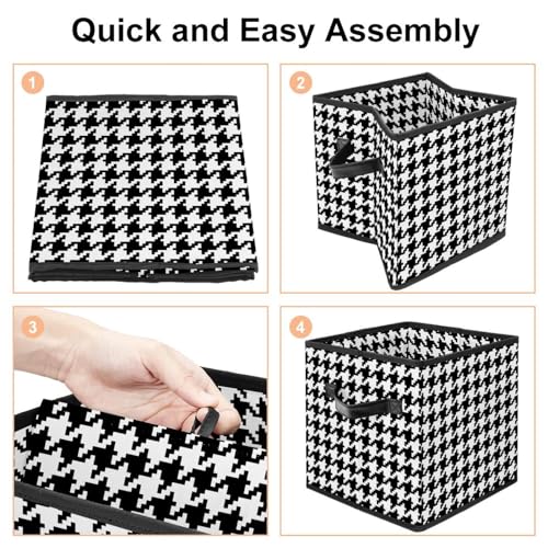 Boîte de rangement pliable pied-de-poule avec poignées pour optimiser vos placards - 5