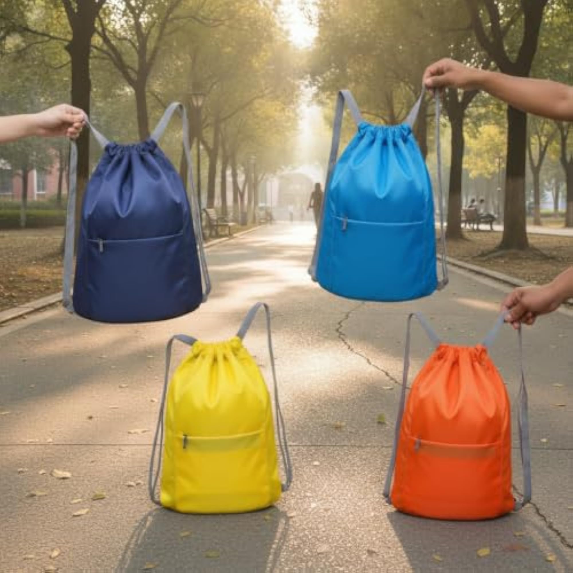 Waterproof Ocean Blue Drawstring Backpack for Daily Use