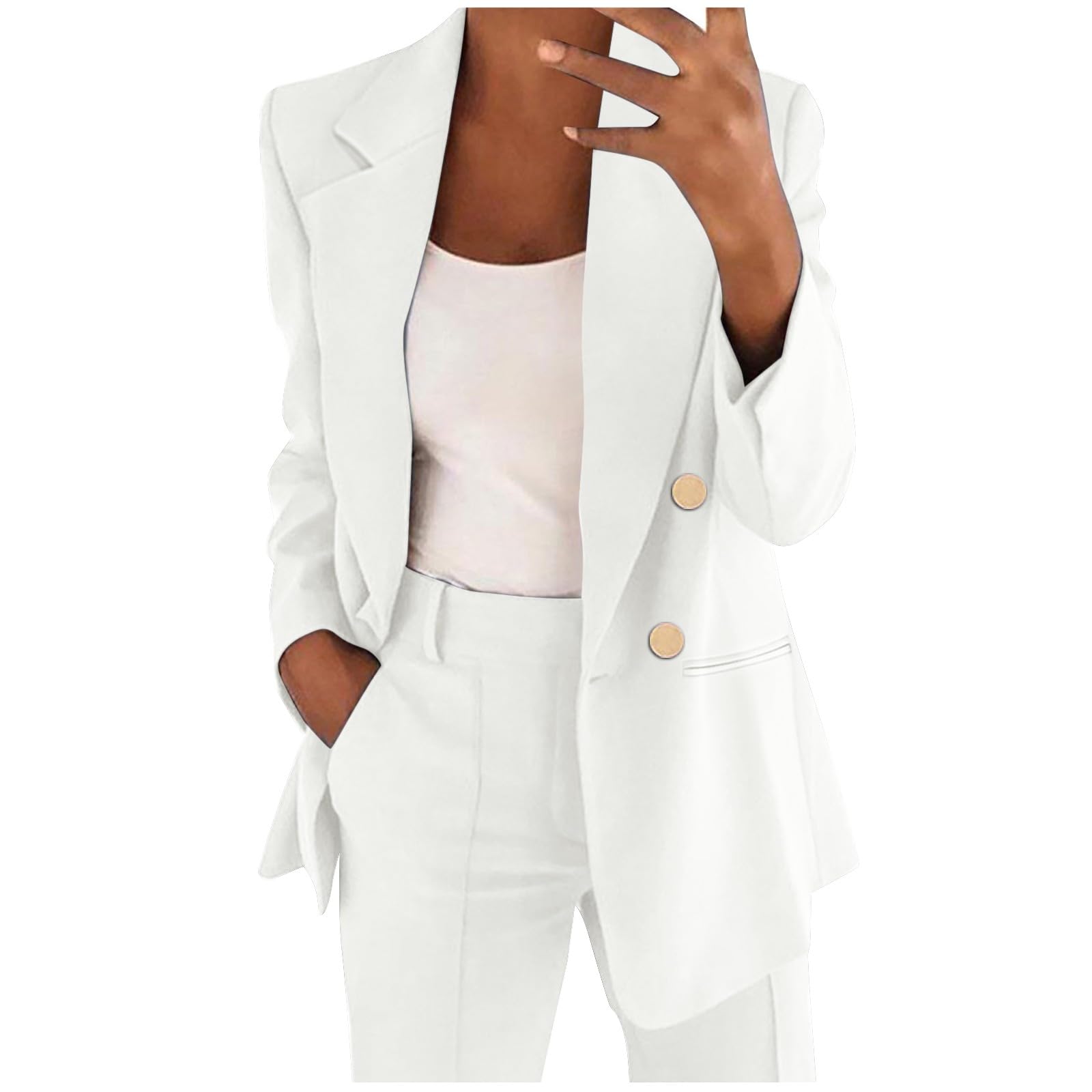 Blazer Femme Cérémonie Élégant Manteau à Manches Longues Avec Poches Revers Veste De Robe De Mode Décontracté Business Cardigan Femme Style Rétro Tailleur De Travail Outwear Surdimensionné Cérémonie