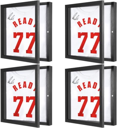 4PACK T Shirt Display Frame, 11.3" X 11.3" Black Imitation Wood Shadow Box