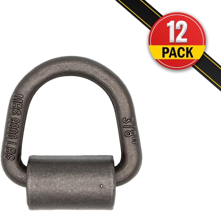 Mytee Products (12 Pack) 3/8" Heavy Duty Weld On D Ring - 9,000 LBS Breaking Strength Tie Down Anchor for Truck Bed - Forged D Rings for Trailer