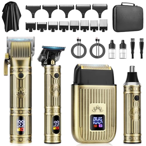 QREEYX Professional Hair Clippers for Men, Cordless Beard Trimmer, Nose & Ear Hair Trimmer, Electric Shavers Barber Kit with LED Display, Hair Cutting Kit with Case, for Barber, Mens Gift