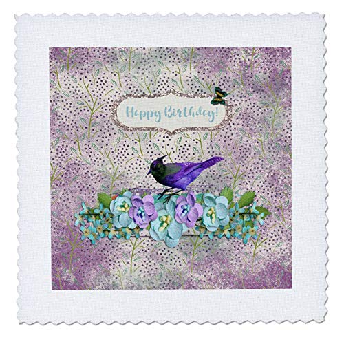 3dRose Happy Birthday Tag Quilt Square 10x10
