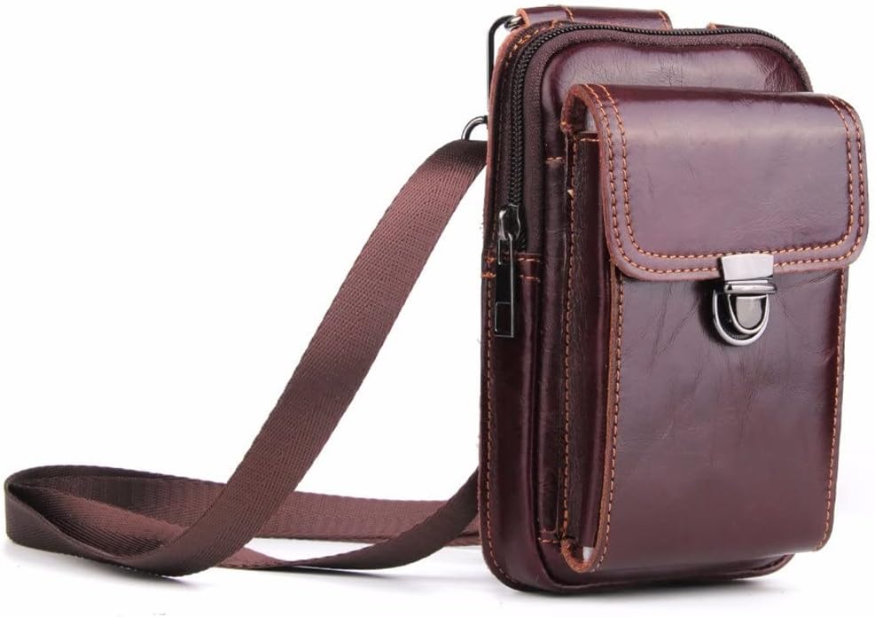 Genuine Leather Pouch Shoulder Belt Mobile Phone Case Bags Men Waist Bag Purse