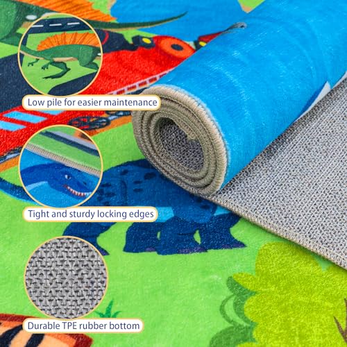 Kids Rugs for Playroom - Soft & Non-Slip 4x5 Feet Dinosaur Play Mat,Childrens Dinosaurs Carpet Washable Rug for Classroom Nursery Bedroom Boys - Image 6