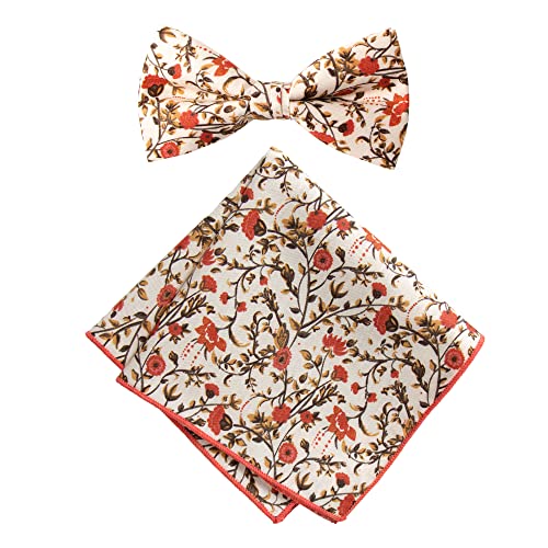 Spring Notion Men's Cotton Floral Bow Tie And Handkerchief Set, 43-Sienna #TOP12