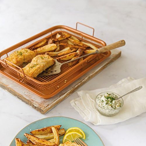 Copper Chef Copper Crisper Non-Stick Oven Baking Tray with Crisping Basket, 2 Piece Set