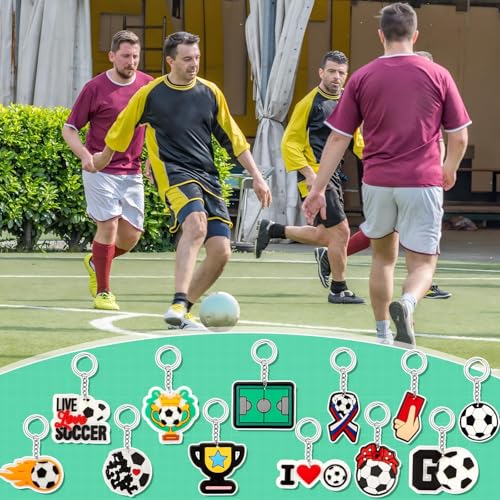 36 Pack Soccer Keychains Bulk, Assorted Designs Sports Ball Key Rings, Party Favors & Gift Fillers for Team Players, Men, Women, Birthday Celebrations