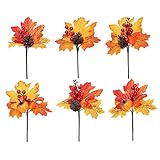  nihngvjm 6 Stück 24,1 cm Herbstblumen-Picks, Ahornblatt, Beeren, Tannenzapfen, Seidenblätter, Zweige, Kürbis for Herbstarrangements, Urlaubsdekoration, A1, A3, A6, A2, A4, A5, künstliche Blume