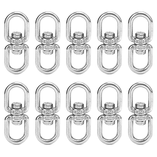 Gavigain Double Ended Swivel Eye Hook, Stainless Steel Swivel Hooks M6 8?Shape Shackle Ring Connector Steel Hanging Swivels Eye Connector for Hanging Hammock, Hanging Rotating Device
