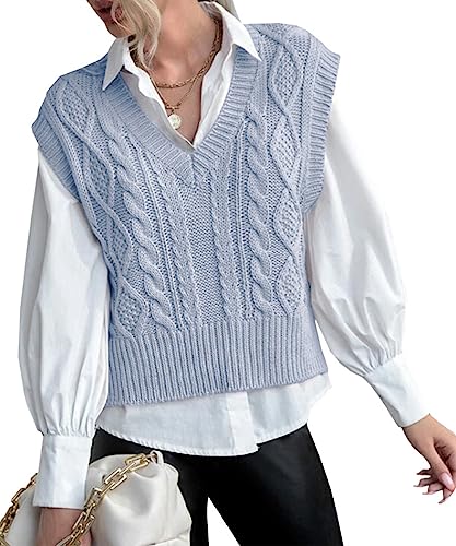 Tongmingyun Pullunder Damen Ärmellos V-Ausschnitt Strick Pullover Basic Strickweste Einfarbig Tank Top für Business Freizeit Sweater Weste Frauen...