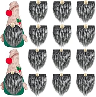 RUNRAYAY 12Pcs Pre-Cut Gnome Beard for Crafting, Grey Faux Fur Fabric Handmade Dwarf Beard with 12Pcs Wooden Balls Nose for Festival Home Decor Diy