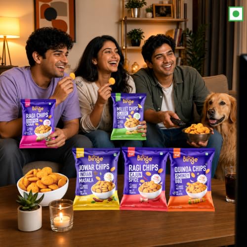 Image of The Healthy Binge Quinoa Baked Chips Smokey BBQ (Pack of 6), 13g Protein - Healthy Snacks | Baked Snacks | No Palm Oil | Protien Rich | Healthy Snacks for Kids and Adults 240g