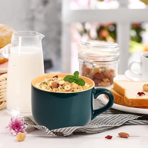 Large Capacity Ceramic Coffee Mug, 22 oz/650 ml Breakfast Mug and Soup Bowl with Handle Extra Large Cappuccino, Tea, Latte or Hot Cocoa Mug for Office and Home Use (Green)