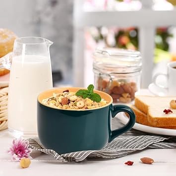 Large Capacity Ceramic Coffee Mug, 22 oz/650 ml Breakfast Mug and Soup Bowl with Handle Extra Large Cappuccino, Tea, Latte or Hot Cocoa Mug for Office and Home Use (Green)