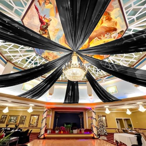 Showgeous Black Ceiling Drapes 6 Panels 5ftx30ft Wedding Ceiling Drapes Wedding Arch Draping Fabric Cheesecloth Curtain for Party Ceremony Stage Event Decoration