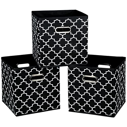 SEVENDOME Fabric Cloth Storage Bins,Fabric Cube Organizer with Dual Handles Foldable Cube Storage Baskets for Home Bedroom Storage,Set of 3,(Black light)