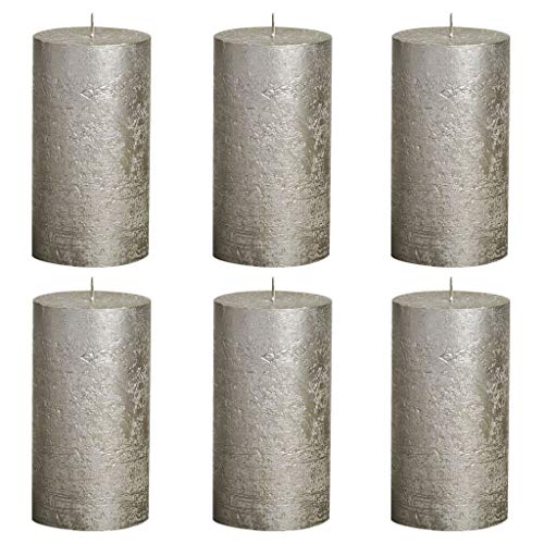 Bolsius Champagne Metallic Rustic Pillar Candles 130x68mm 43 Hours burn time (Box of 6)