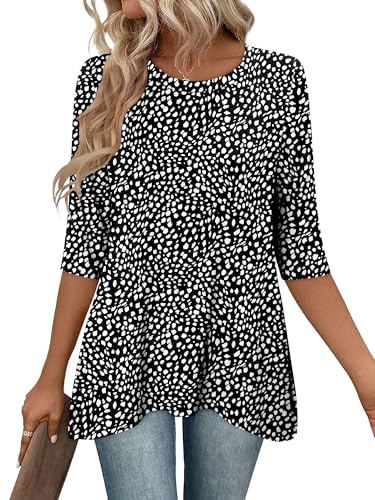 Image of KISSMODA Womens 3/4 Long Sleeve Tunic Tops Round Neck Flowy Longline Blouse