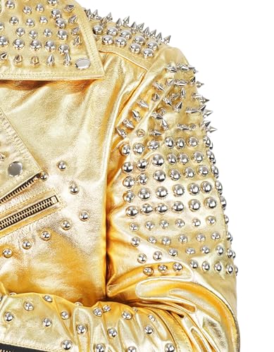 Image of Men's Studded Cowhide Leather Biker Jacket - Punk Rock Spiked Brando Coat