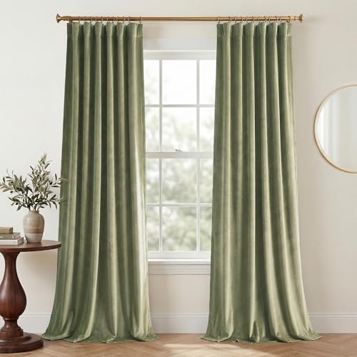 StangH Sage Green Curtains 84 Inch Length 2 Panels, Elegant Velvet Light Dimming Curtains & Drapes Thermal Insulated Holiday Christmas Decor for Sliding Door Bedroom, W52 x L84