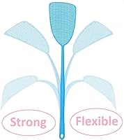 Vista 2 de Matamoscas de plástico, paquete de 4 matamoscas de plástico largo, resistente con mango flexible y fuerte, varios colores surtidos