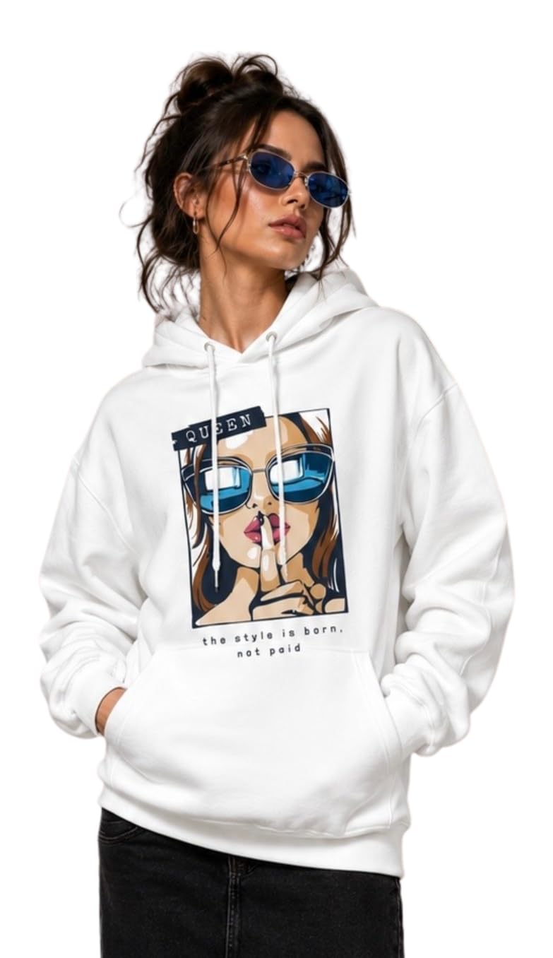 Women Queen Pop Art Graphic Hoodie White-image-32