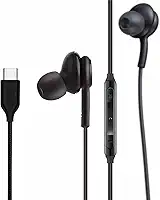 Fones de ouvido intra-auriculares estéreo 2025 para Samsung Galaxy S25 S24 S23 S22 S21 S20, Note 10, 10+ - Projetado com microfone e conector tipo C remoto de volume - preto