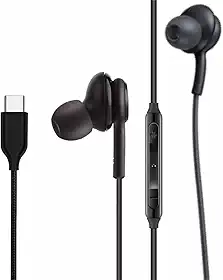 Fones de ouvido intra-auriculares estéreo 2025 para Samsung Galaxy S25 S24 S23 S22 S21 S20, Note 10, 10+ - Projetado com microfone e conector tipo C remoto de volume - preto