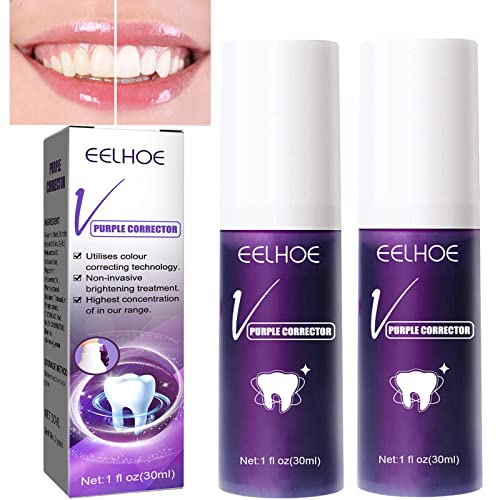 Teeth Whitening Toothpaste, Purple Toothpaste, Stain Remover Toothpaste, Colour Correcting Toothpaste, Purple Teeth Whitening, Strong Cleaning Power Natural Stain Remover Refreshing (2PC)