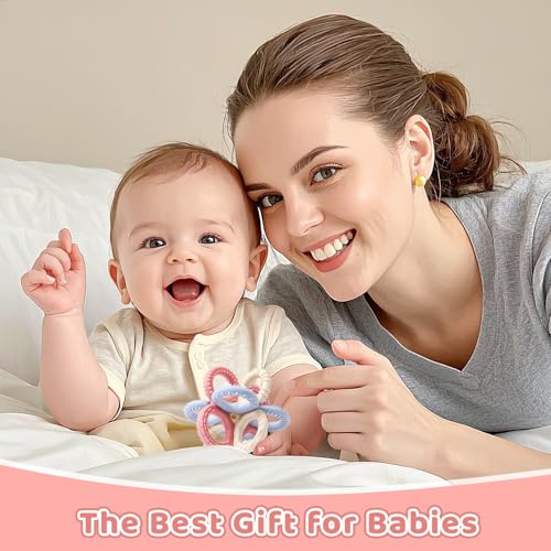 Image of Baby Teething Toys 3 in 1 Silicone Teethers - BPA Free Food Grade Silicone Teething Ring Rattle Toys for Babies 3-6 Months 6-12 Months, Soft & Easy Hold, Baby Chew Toy for Toddlers (Pink)