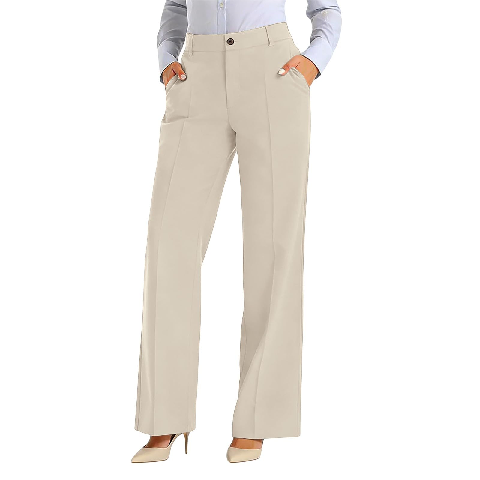 Pantaloni Donna Leggeri Eleganti Estivi Comodi Larghi Casual Elastico Vita Alta Solido Sciolto Pantaloni da Completo Spiaggia Leggeri di Bottoni con Tasche Curvy Tinta Unita Pantalone