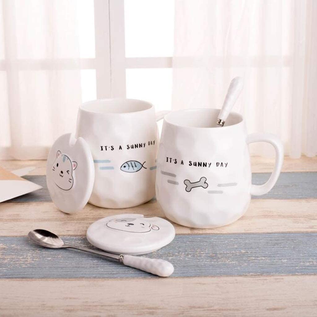taza de café grande, Tazas de café de cerámica grandes de estilo nórdico, taza creativa de cerámica con forma de Animal, taza de leche para desayuno, taza de tendencia con cuchara con tapa taza de té