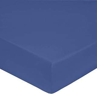 Blanc des Vosges Uni Percale Drap housse Coton Bleu Royal 160 x 200 cm Bonnet de 30 cm