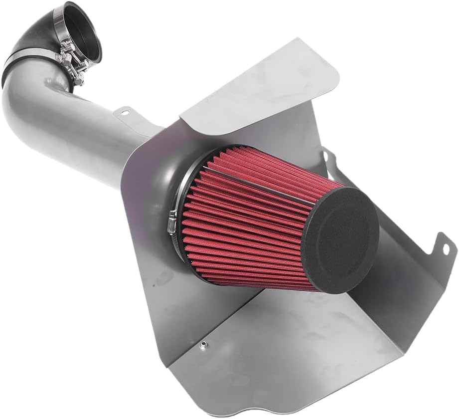 SUNROAD 4" Cold Air Tube With Filter Replacement for 2009-2014 Cadillac/Chevrolet/GMC Sierra/Yukon/Escalade/Silverado 4.3L-6.2L V8, Red