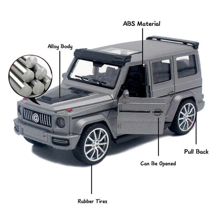 Image of SHAKTISM Die-Cast Metal Car Toy -1:36 Scale, Opening Doors, Pull Back Function, Collectible Toy, Racing Car for Kids Birthday Gift for Boys Girls (Grey G-Wagon Diecast)