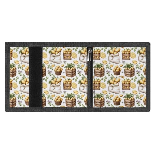 Autumn Potato Lemon Print Wallet for Men, 8 Credit Card Holder Slim Minimalist Front Pocket Small Mens Bifold Wallets3