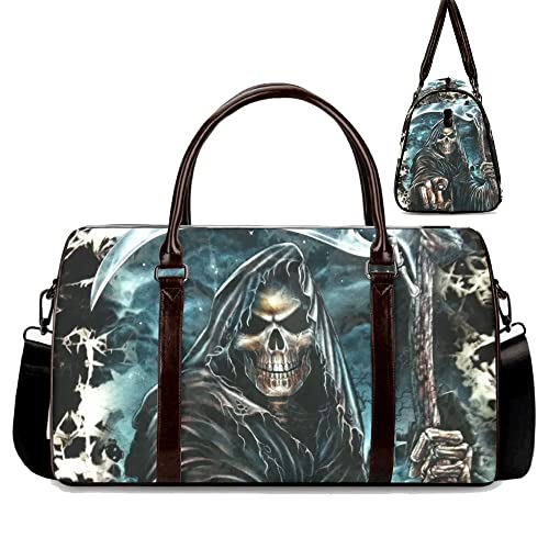 Goth Skull Spinner Suitcase – Dark Horror Rolling Travel Bag, Rugged Cabin Luggage, Black Carry-On Hard Shell Case with Gothic Skull Design (18 x 8.5 x 10 Inches)3