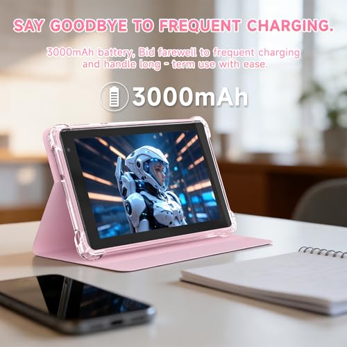 Image of WUIUHOU 7 inch Android 14 Tablet, Tablet' with Case, 8GB RAM (3GB+5GB Extended) & 32GB ROM, 3000mAh Battery, Dual Camera, 2.4G /5G WiFi 6 tab - Portable Mini Tablet for Work, Study (Pink)