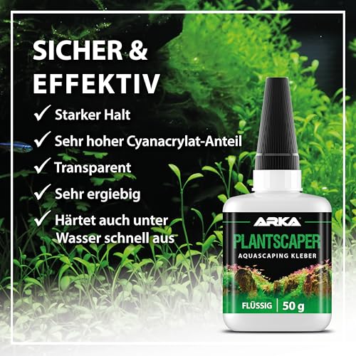 Flüssiger Pflanzenkleber Aquarium 50 g – für Moos, Pflanzen, Wurzeln & feine Spalten – starke Kapillarwirkung, präzise Dosierung und sichere Haftung im Aquascaping – ARKA Plantscaper
