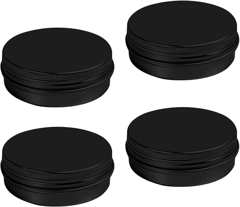 QVYQVY Frascos Redondos de Alumínio com Tampa de Rosca, Pretos, 60 mL, Pacote com 4