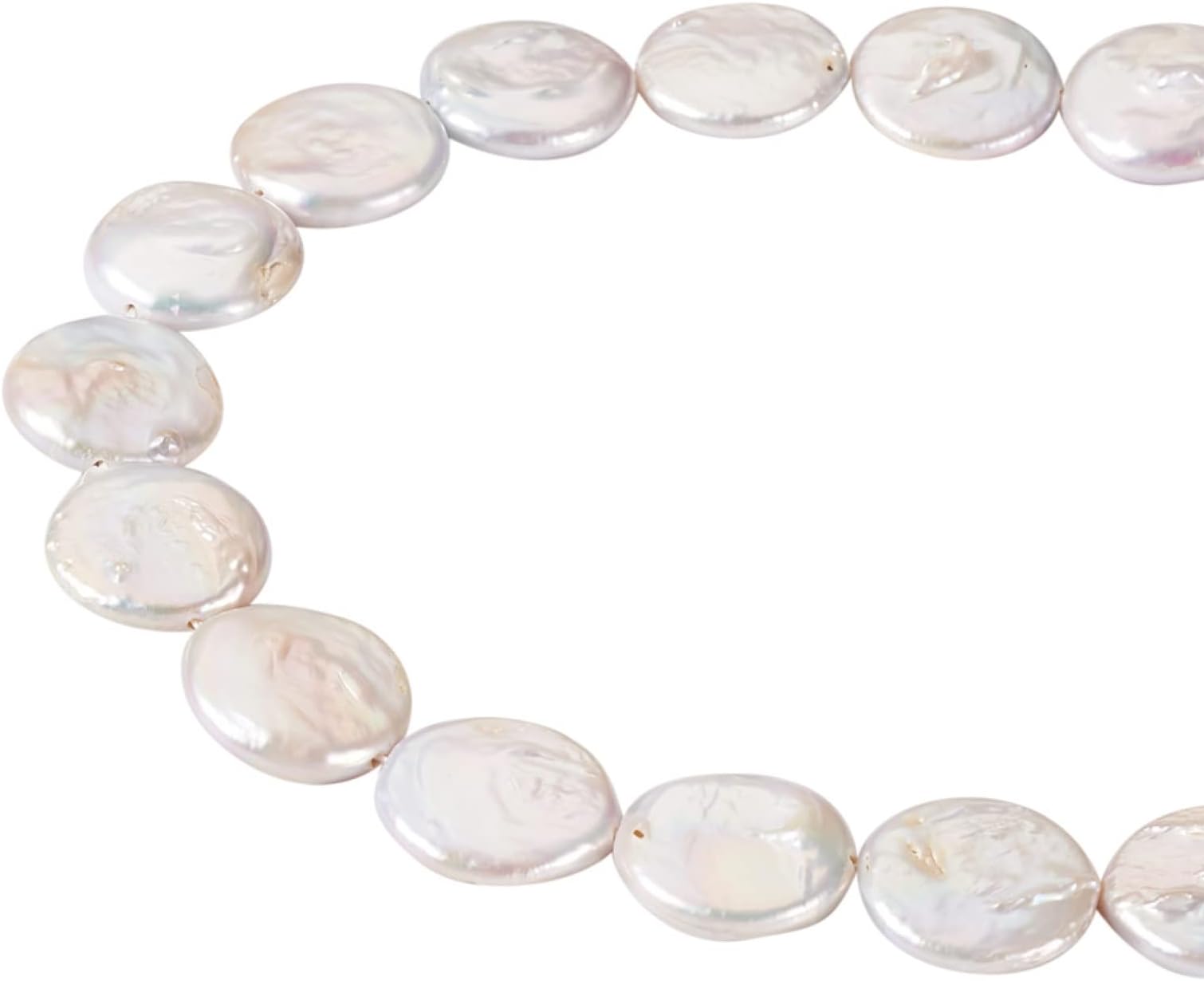 Fashewelry 1 Strand Flat Round Natural Keshi Pearl Beads Cultured Freshwater Pearl Loose Beads Linen Colour 17~19mm for DIY Necklace Bracelet Earrings Jewellery Making About 20pcs/Strand