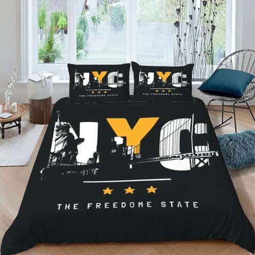 MEVASA Housse de Couette 140x200 Enfant Parure de Lit New York Noir Housse de Couette Ado Garçon Fille 1 Personne Microfibre avec 2 Taies d'Oreillers 50x75 cm