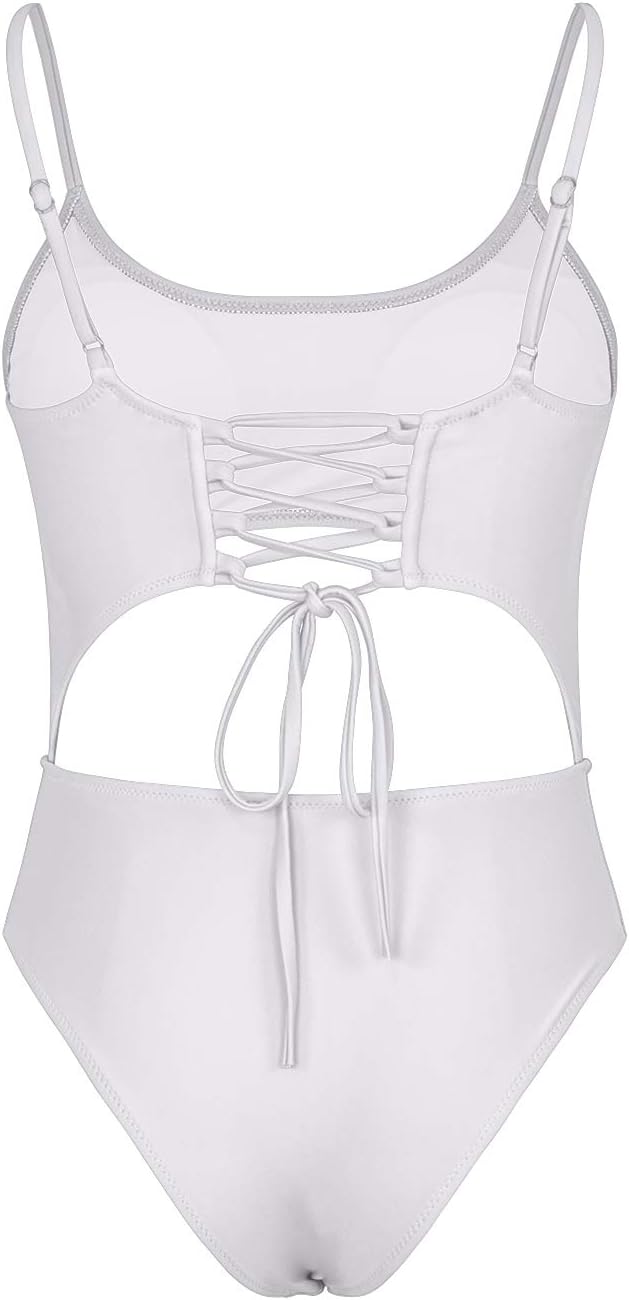 Meyeeka Womens Scoop Neck Cut Out Front Lace Up Back High Cut Monokini One Piece Swimsuit