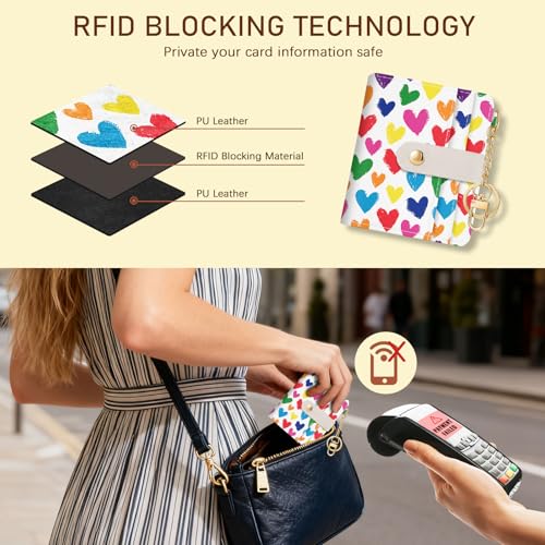 Image of Jogjam Raining Hearts Rfid Ladies Wallet, Small Slim Thin Compact Credit Card Women Wallet, PU Leather Bifold Cash Zipper Coin Pocket ID Window for Female
