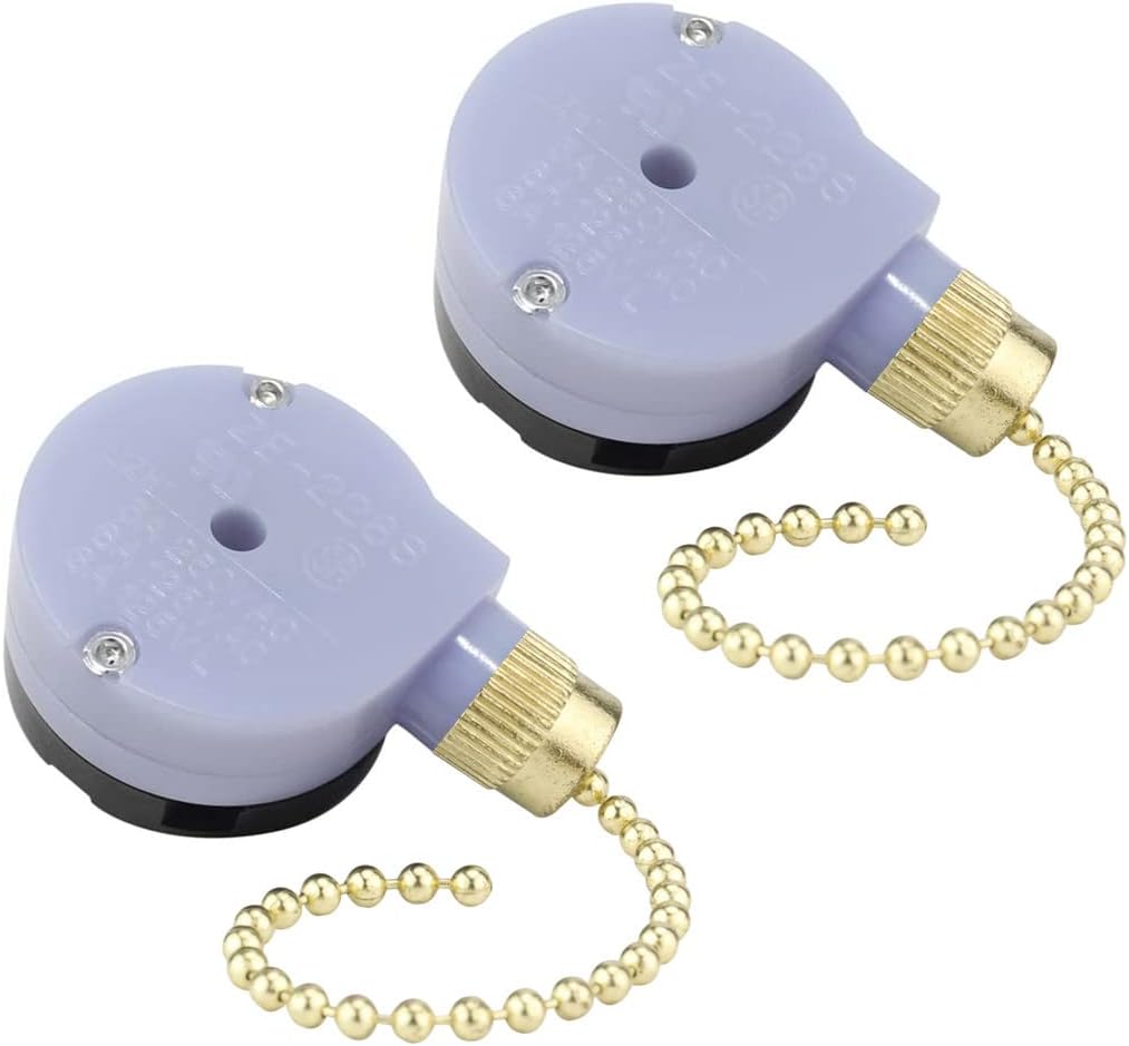 Ceiling Fan Switch Zing Ear ZE-228S 2 Speed 3 Wire Ceiling Fan Pull Chain Switch Speed Control Switch for Ceiling Fans, Wall Lamps, Cabinet Light, 2Pack Brass