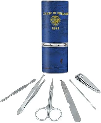 Rustic Oregon State Flag Distressed USA Stainless Steel Manicure Pedicure Grooming Beauty Care Travel Kit