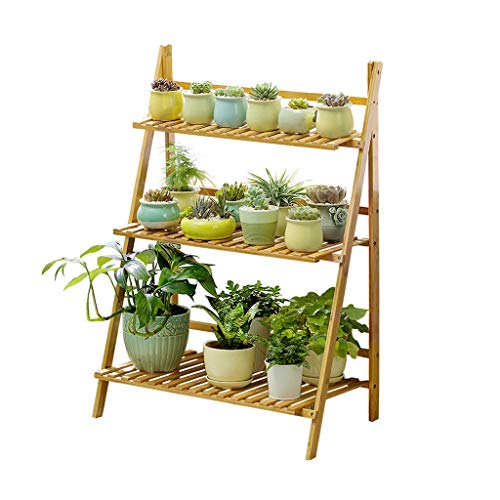 YOUdaoA Flower Stand Balcony Solid Wood Multi-layer Environmental Protection Indoor Bamboo Flower Pot Shelf Foldable Three Layers: Primary Color 70 Long