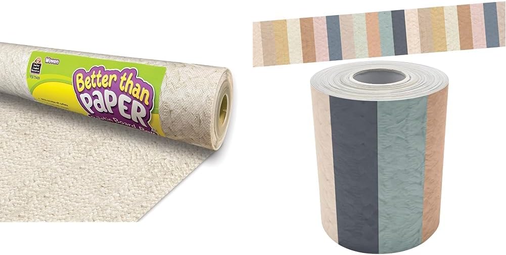 Woven Better Than Paper® Bulletin Board Roll & Everyone is Welcome Stripes Straight Rolled Border Trim (TCR8909)