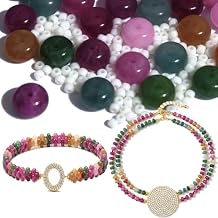 Natural Tourmaline Rondelle Beads for Jewelry Making-5 x 8mm Multicolor Abacus Disk Stone Bead and 2mm Milky White Beads, Loose Spacer Gemstone for DIY Bracelet Necklace Crafts75pcs Each